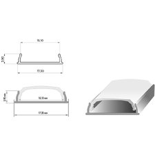 LED профиль накладной гибкий ЛПФ-4 анодированный (17х4мм) 2м с матовым рассеивателем в комплекте