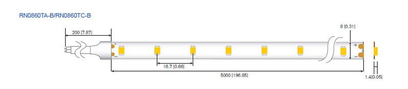 LED стрічка RISHANG 60-2835-12V-IP20 5,5W 463Lm 3000K 5м (RN0860TA-B-WW)