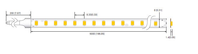 LED стрічка RISHANG 120-2835-24V-IP20 9.6W 745Lm 3000K 5м (RD08C0TC-B-WW)