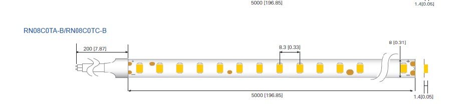 LED стрічка RISHANG 120-2835-12V-IP20 8,6W 818Lm 6500K 5м (RN08C0TA-B-W)