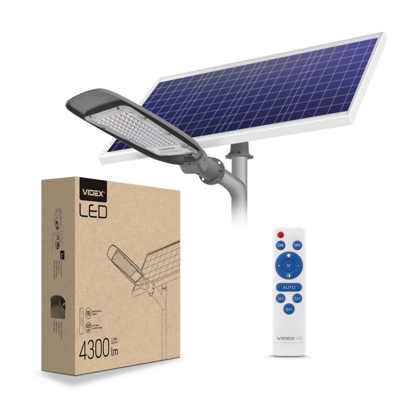 LED уличный фонарь автономный VIDEX 60W 5000K