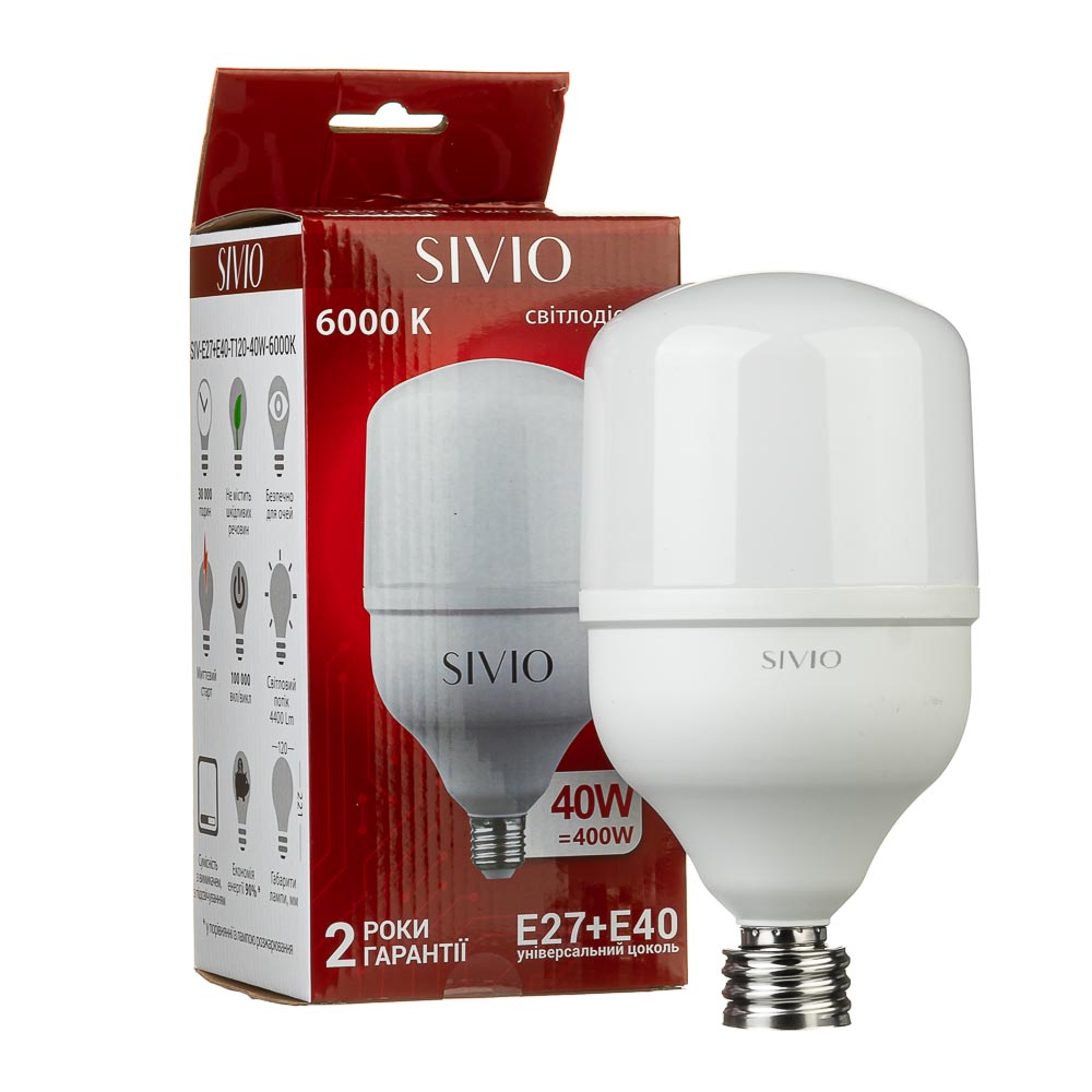 Светодиодная лампа SIVIO Е27+Е40 Т120 40W 6000K