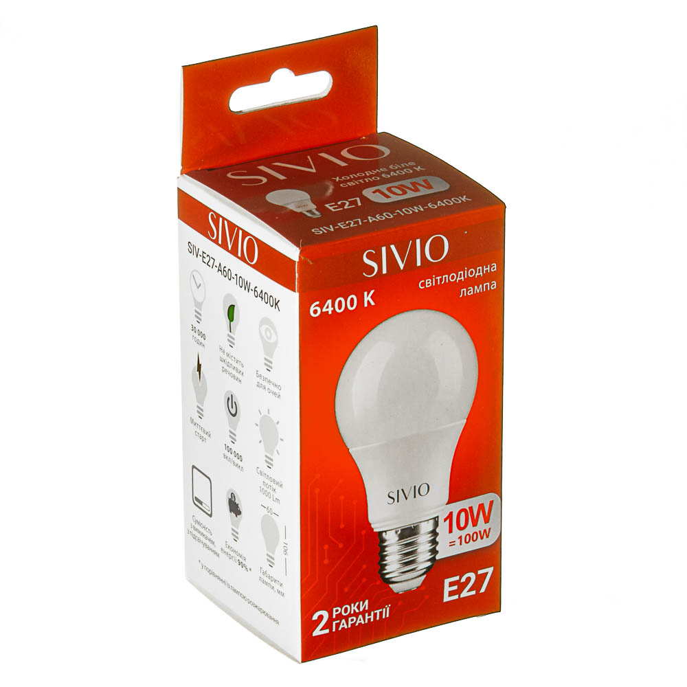 LED лампа Е27 А60 10W 6500К SIVIO