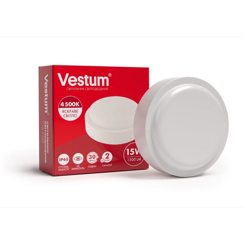 Светодиодный круглый светильник ЖКХ Vestum 15W 4500K 220V 1-VS-7103