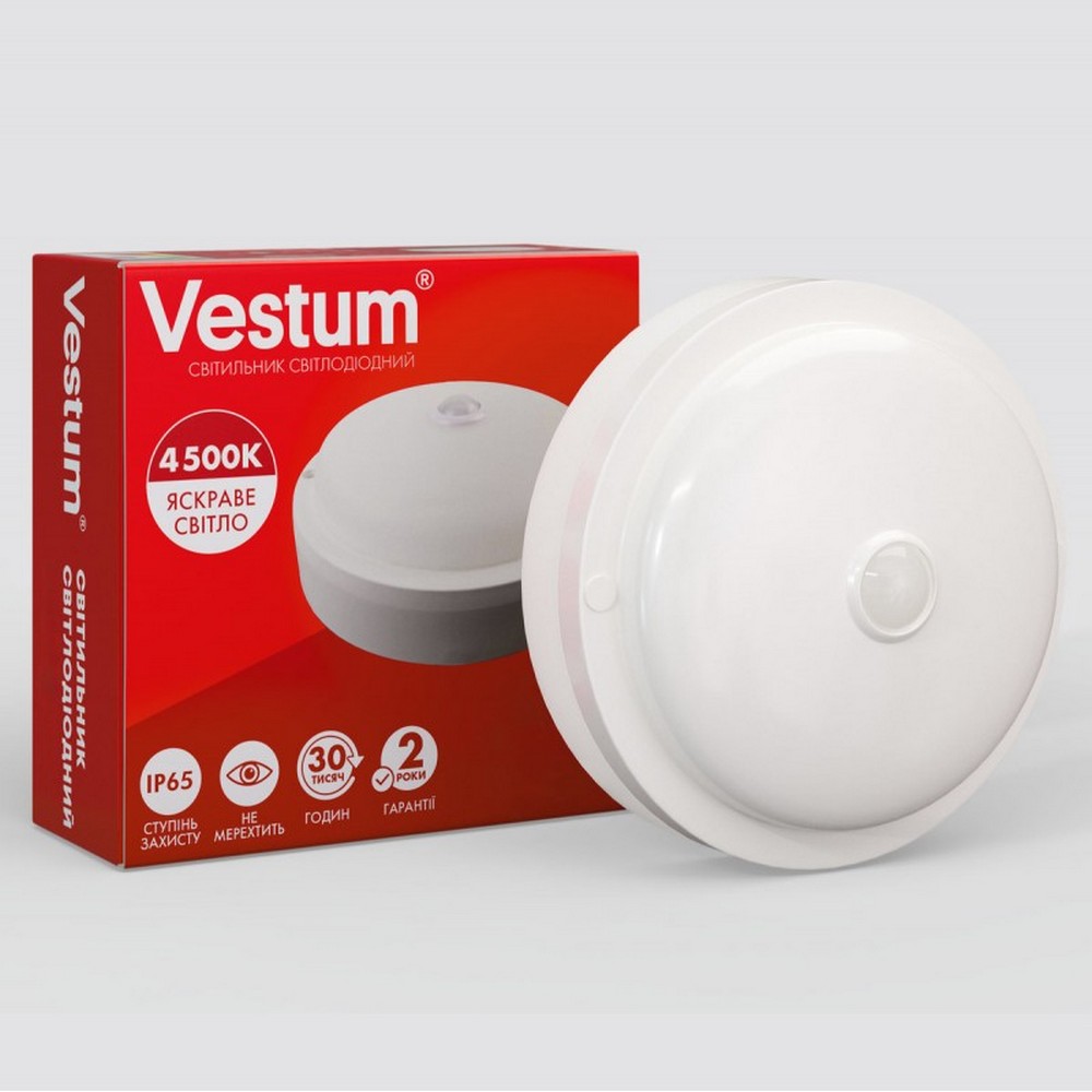 Светодиодный круглый светильник ЖКХ Vestum 18W 4500K 220V с датчиком движения 1-VS-7108
