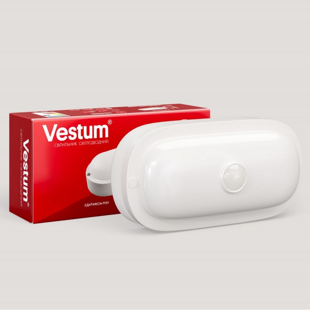 Светодиодный овальный светильник ЖКХ Vestum 12W 4500K 220V с датчиком движения 1-VS-7205