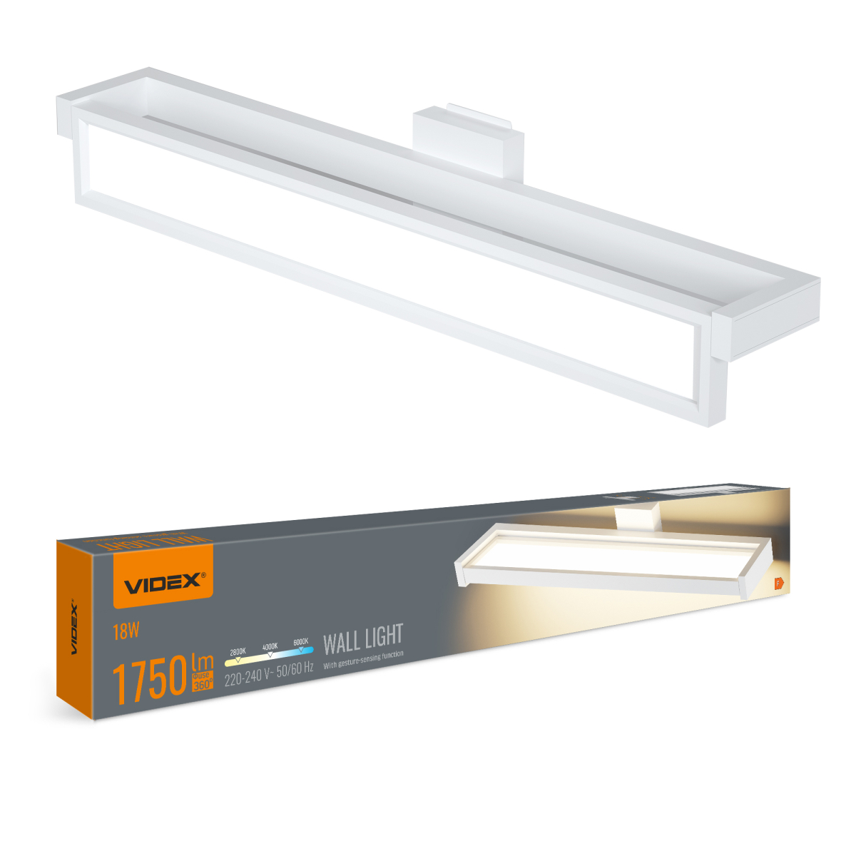 LED светильник настенный с сенсором VIDEX WL02 18W 2800K-4000K-6000K White
