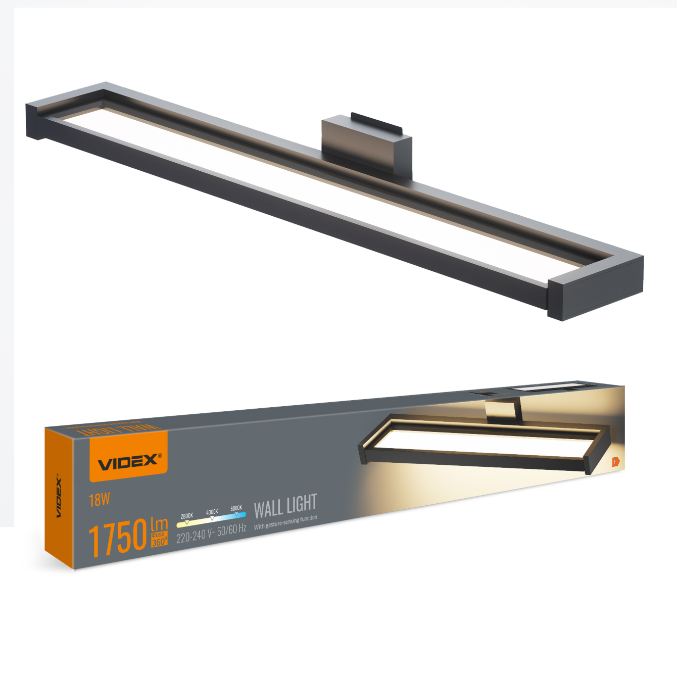 LED светильник настенный с сенсором VIDEX WL02 18W 2800K-4000K-6000K Black