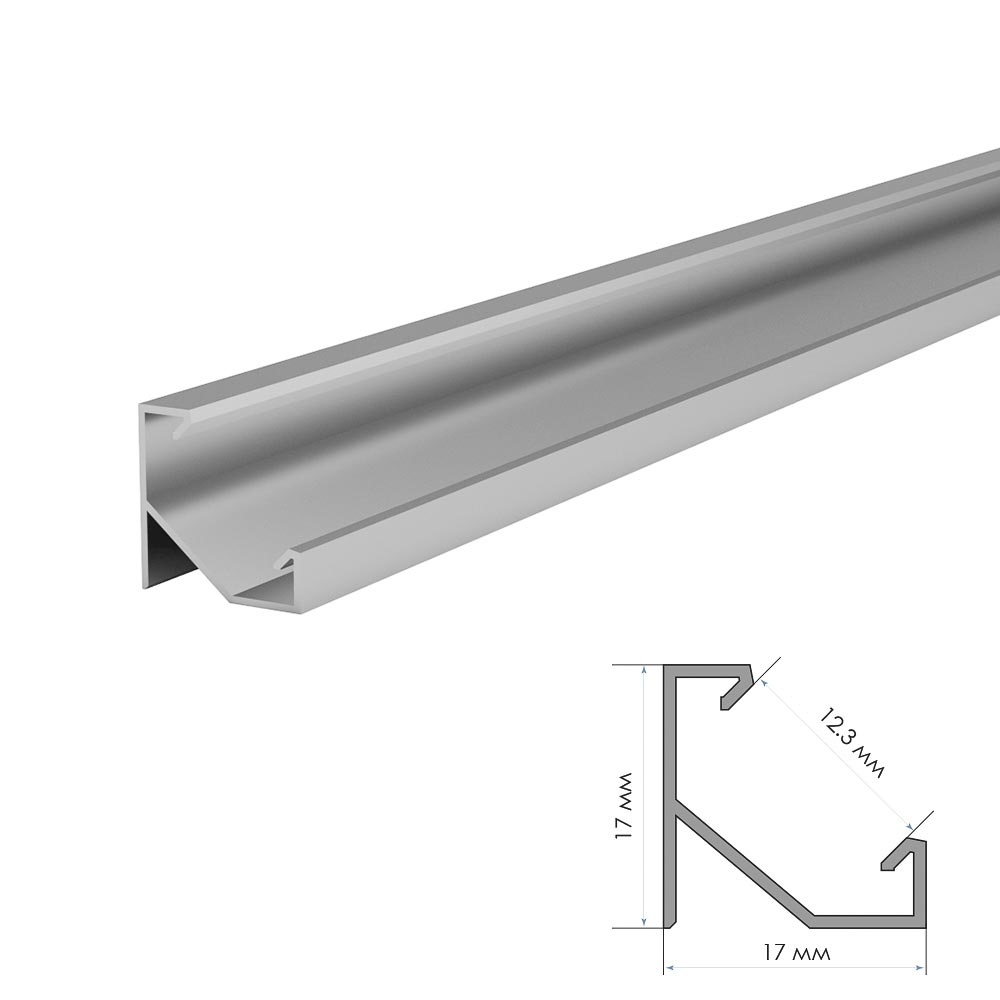 LED профиль угловой ЛПУ (17х17мм) 2м с рассеивателем в комплекте