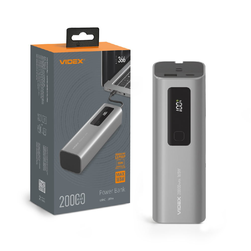 Повербанк 20000mAh VIDEX VPB-366 165W PD100W