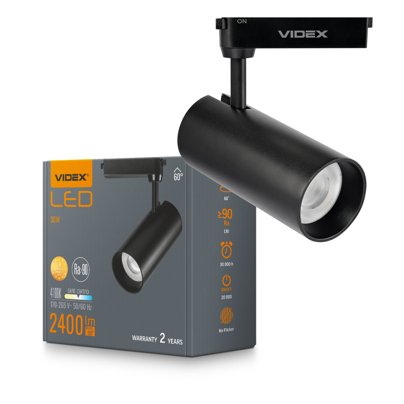 LED светильник трековый VIDEX 30W 60° 4100K черный